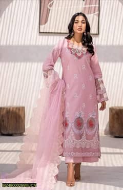 3 Pcs Women's Unstitched Lawn Embroidered Suit