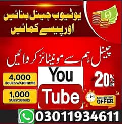 YouTube channel monetization 1k Subscribers Digital Marketing , Ads 0