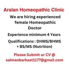 Female Homeopathic Doctor Required