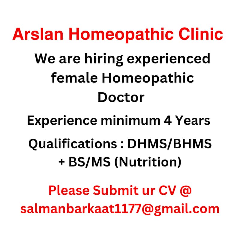 Female Homeopathic Doctor Required 0