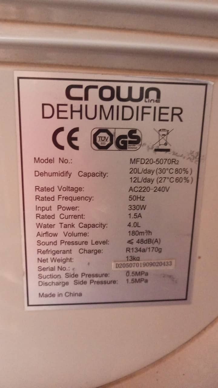 CROWN LINE DEHUMIDIFIER MFD20-5070R2 2