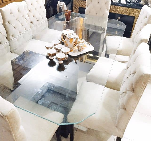 8 seater dining table glass top 0