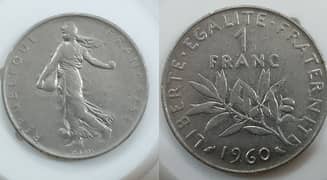 1 franc 1960 Coin and 1 Quarter dollar 1984