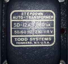 Transformer,250VA Watts,220V-INPUT,110V-Out Todd System SD12A Made USA