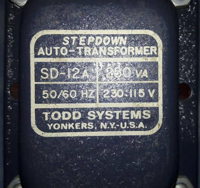Transformer,250VA Watts,220V-INPUT,110V-Out Todd System SD12A Made USA 0