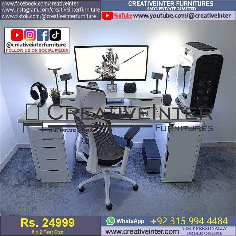 Modern gaming Office Table L Shape Desk Staff CEO Working Chair 0