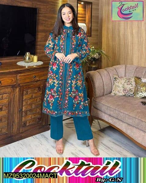 3 PCs Women's Stitched Katan Silk Embroidered Gown Suit 0