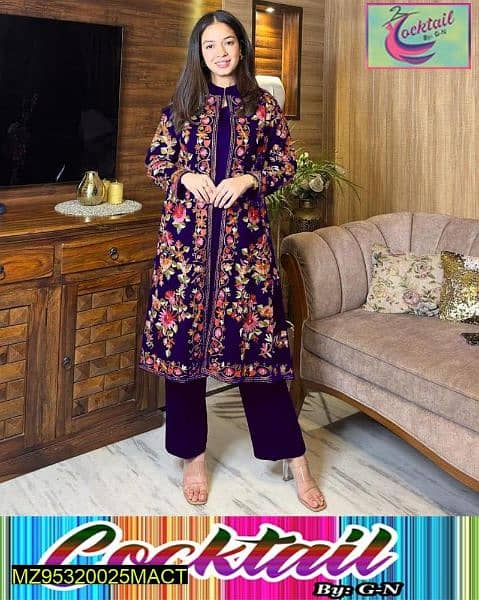 3 PCs Women's Stitched Katan Silk Embroidered Gown Suit 3