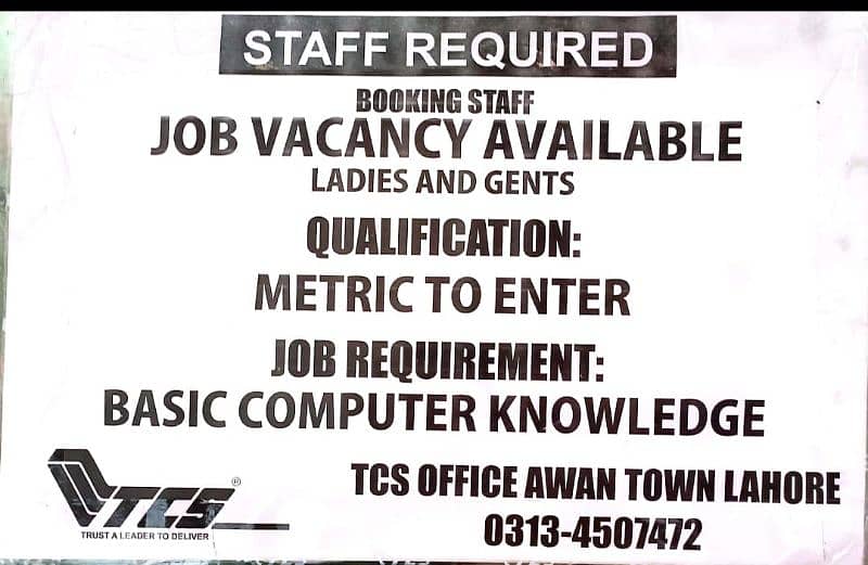 Job offer  "TCS OFFICE  BOOKING  STAFF REQUIRED 0