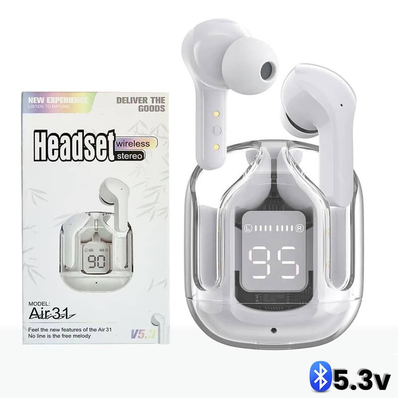 AIR 31 TWS ORIGINAL WITH BIG PACKING TRANSPARENT EARBUDS BLUETOOTH 4