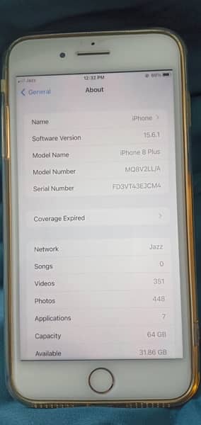 8 plus 64 gb goldan color 10/9 condition 6