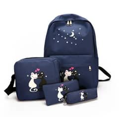 4 pcs cat design Bageek School colleage Bag for Teen Girls backpack 0