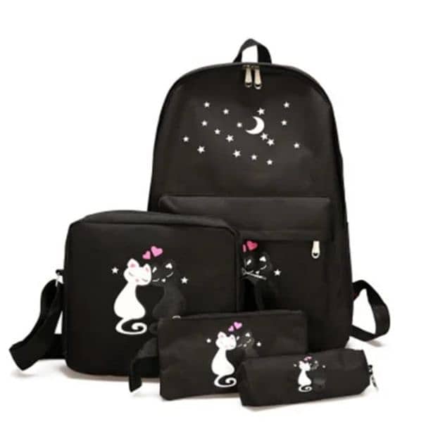 4 pcs cat design Bageek School colleage Bag for Teen Girls backpack 1