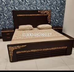 double bed,wooden bed,king size bed,side table,poshish bed,gloss paint