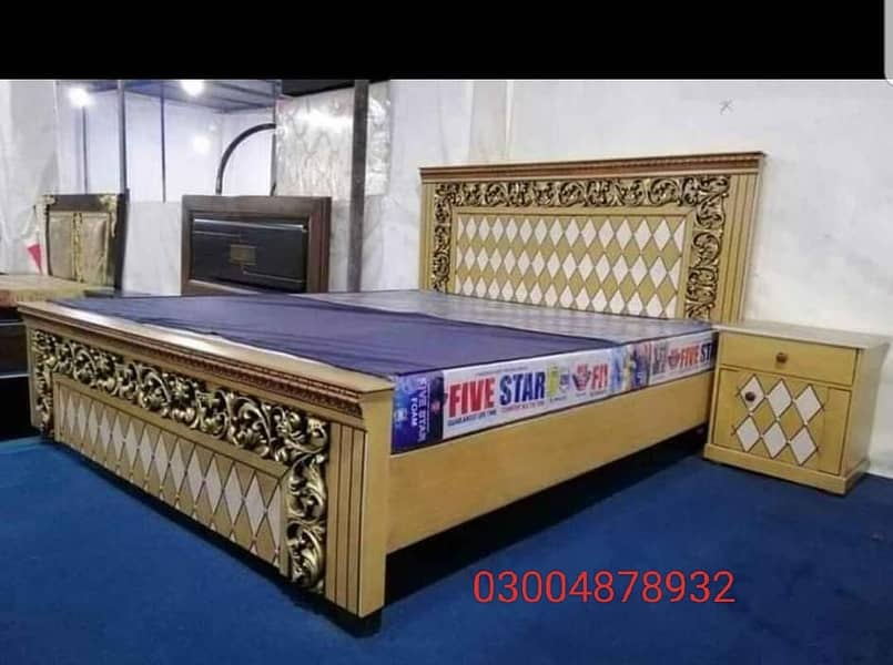 double bed,wooden bed,king size bed,side table,poshish bed,gloss paint 3