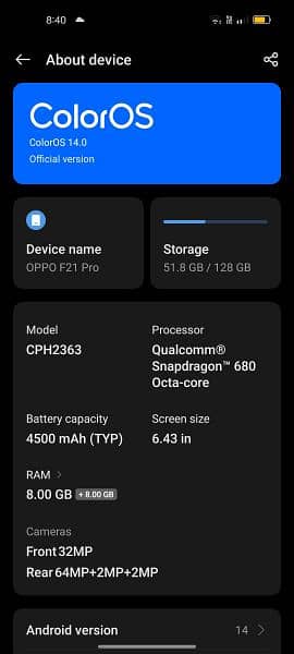 Oppo F21 Pro 8/128 for sale condition 10/10 6