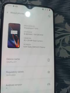 OnePlus 6T  8/128 good condition 03052727462