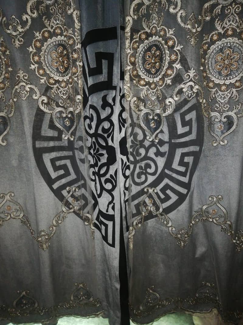 Grey Motive Net and velvet double curtains 2