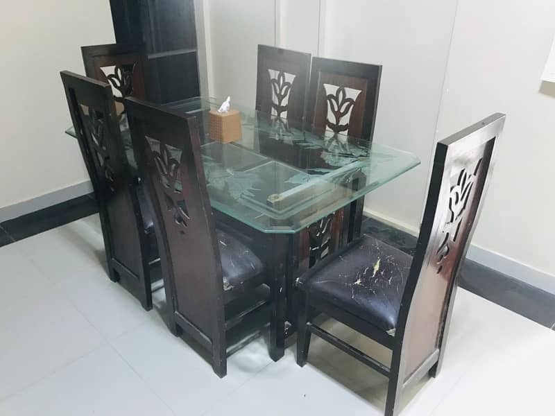 Dining Table | 6 Chairs | Wooden | Glass Top 1