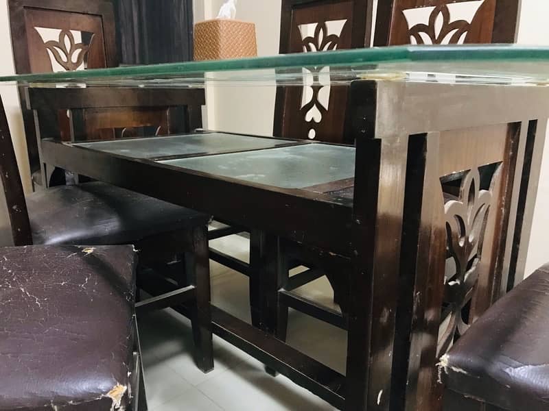 Dining Table | 6 Chairs | Wooden | Glass Top 4