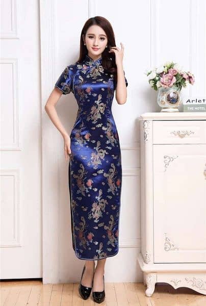 Traditional Chinese silk shirt- colours and sizes available-Long Qipao 1