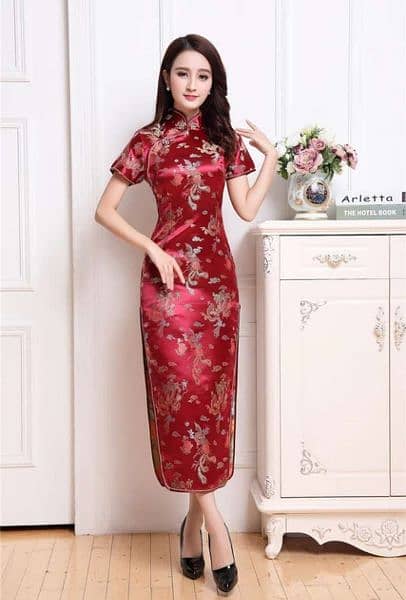 Traditional Chinese silk shirt- colours and sizes available-Long Qipao 2