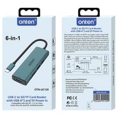 ONTEN 6 in 1 USB-C to SD/TF Card Reader with 3-Port USB Hub (USB 3.0+