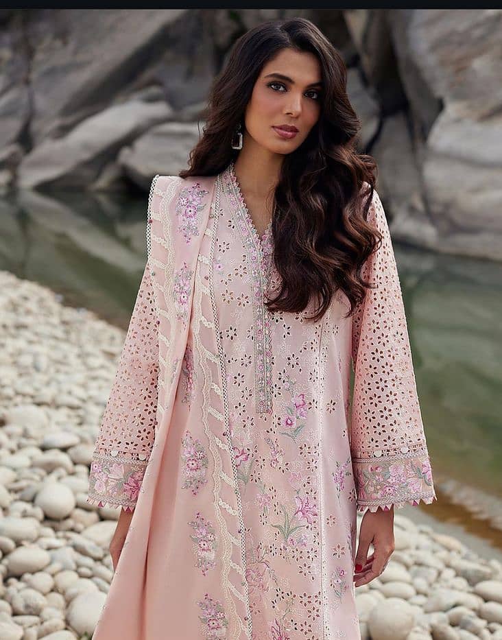3 Pc Embroidered Designer Lawn Suits available on Reasonable prices 0