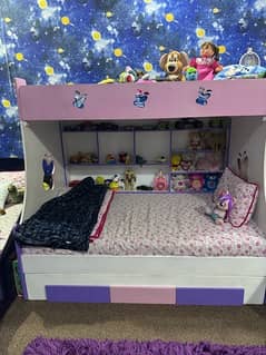 Bunker Bed with 3 beds , side Almirah and multiple drawers