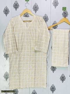 2 Pc Block Printed Linen Suit 0