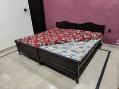 Pure Wood Double Bed with Mattresses