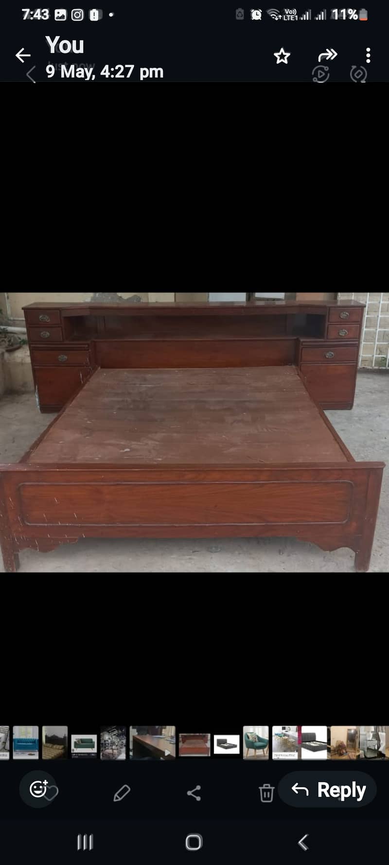 queen size bed with attached side table 0