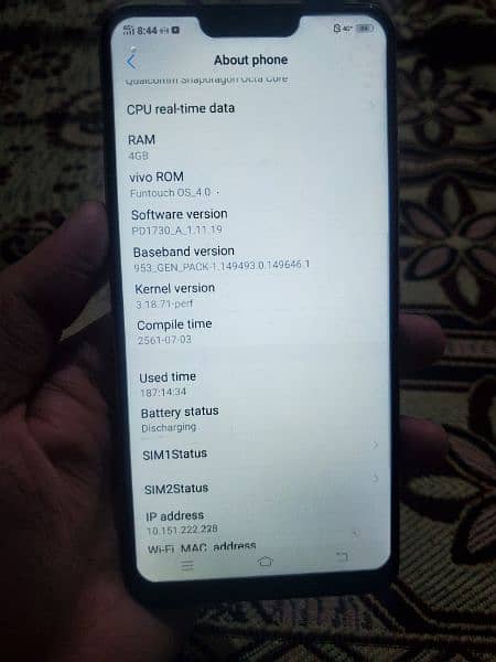 Vivo y85a 4/64 Pta dual sim 10.10 new 6