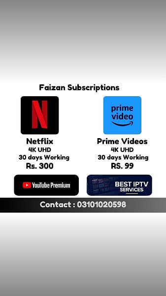 Prime , YouTube Premium , net  flex and other Services are Available 0