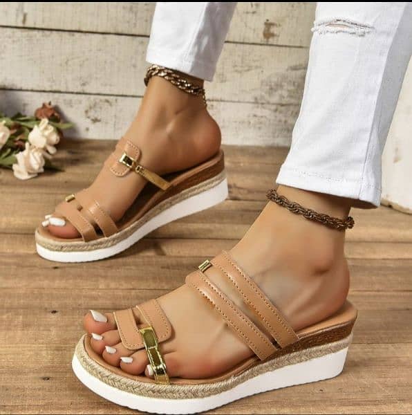Colorblock-strap Wedges Sandals Summer Fashion  Heel Slides Slippers 2