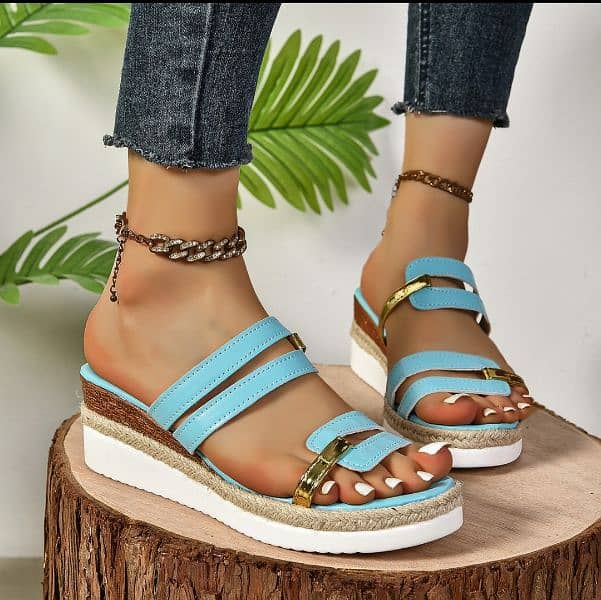 Colorblock-strap Wedges Sandals Summer Fashion  Heel Slides Slippers 4