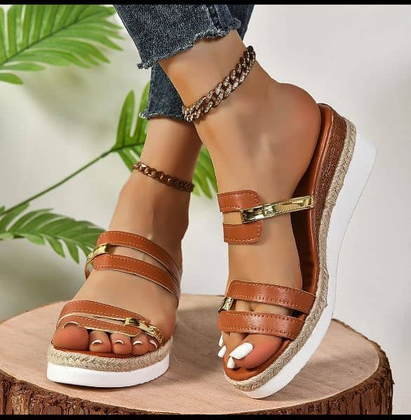 Colorblock-strap Wedges Sandals Summer Fashion  Heel Slides Slippers 5