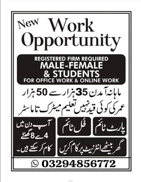 Part time And Online Work Available For Male and Females 1