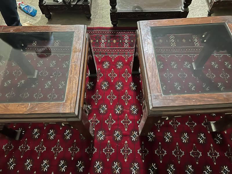 Elegant Glass Top Center Table Set with Two Side Tables for Sale 5