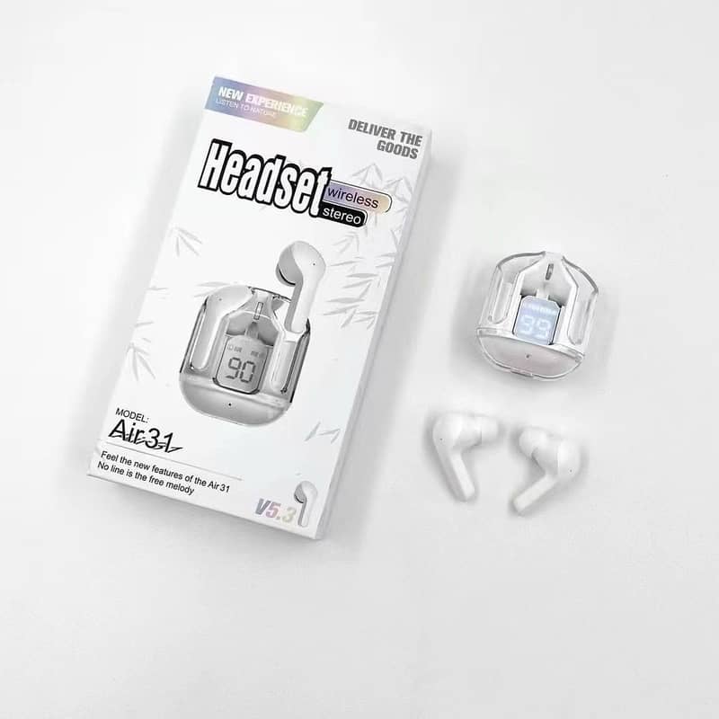 AIR 31 AIRPODS WIRELESS EARBUDS WITH CRYSTAL TRANSPARENT CASE 4