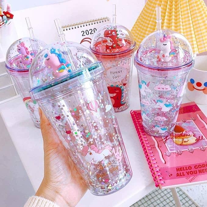 unicorn transparent sipper/ water bottle,coffee milk cup 0