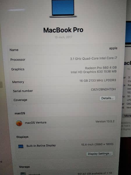 Macbook pro 2017 15inch touchbar corei7 16gbram 1tbssd 4gb graphiccard 10