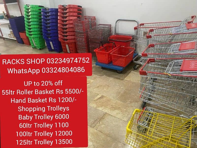 Racks/ wall rack/ Gondola Rack/ Store Rack/ cash counter/ Trolleys/bin 17