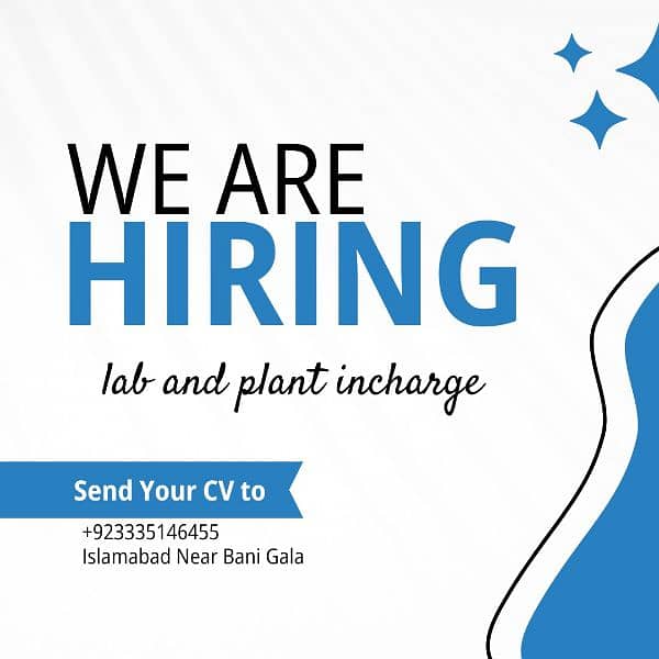 Lab and plant Incharge || Urgent Hiring || Jobs in Islamabad 0