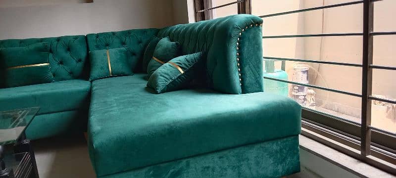 Sofa set Almost new with double curtains same colour green colour 5