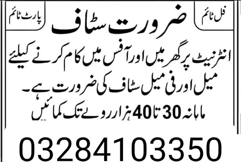 Male Female Staff required 0