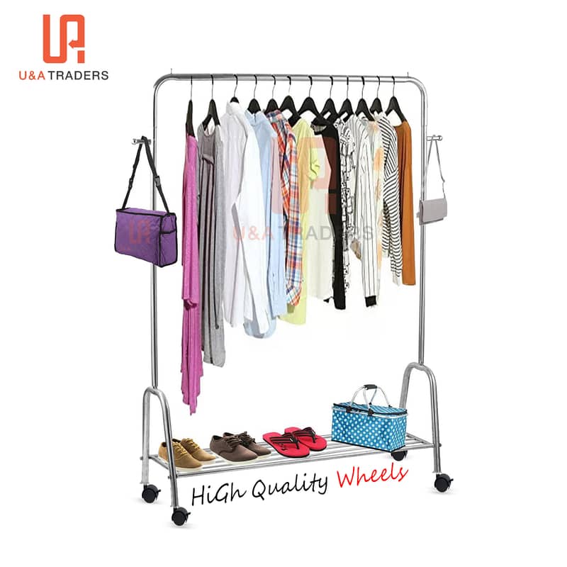 Cloth hanging stand and shoes rack stand 2 in 1 with lockable wheels 0