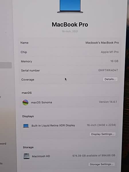 MACBOOK PRO M1 2021 16 INCH 16GB RAM 1TB SSD APPL CARE PLUS WARRANTY 3