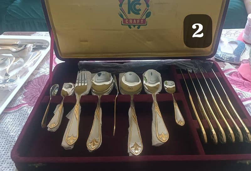 2× 32 piece Vintage Cutlery Sets - Gold Plated Stainless Steel - KC 3