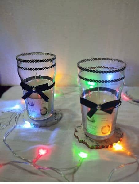 Hand made scented glass candles pair 0